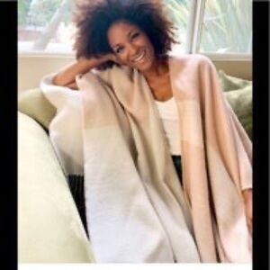 SOIA & KYO Soft Acrylic Wrap Poncho Shawl, Color Block Blush & Cream - One Size